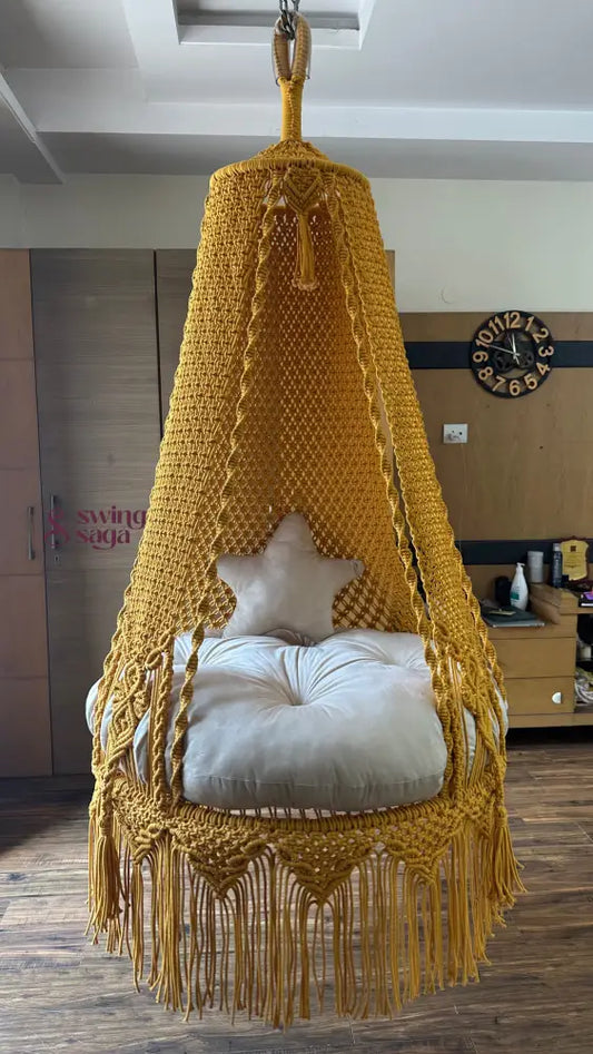Yellow Bingsu macrame hanging macrame swing - 35 Inches / Mustard Yellow
