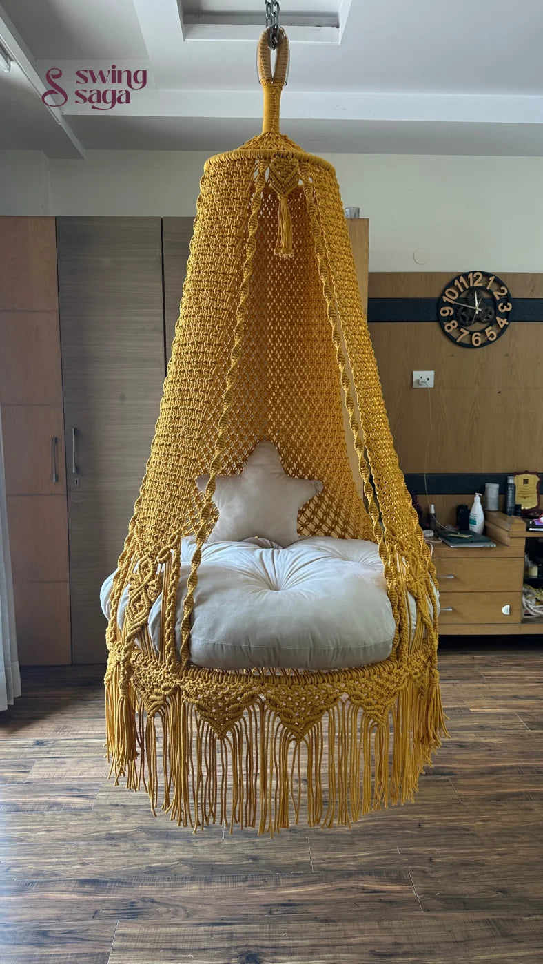Yellow Bingsu macrame hanging macrame swing - 35 Inches / Mustard Yellow