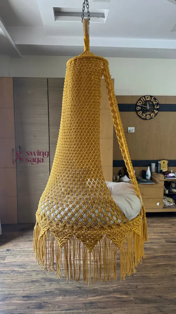 Yellow Bingsu macrame hanging macrame swing - 35 Inches / Mustard Yellow