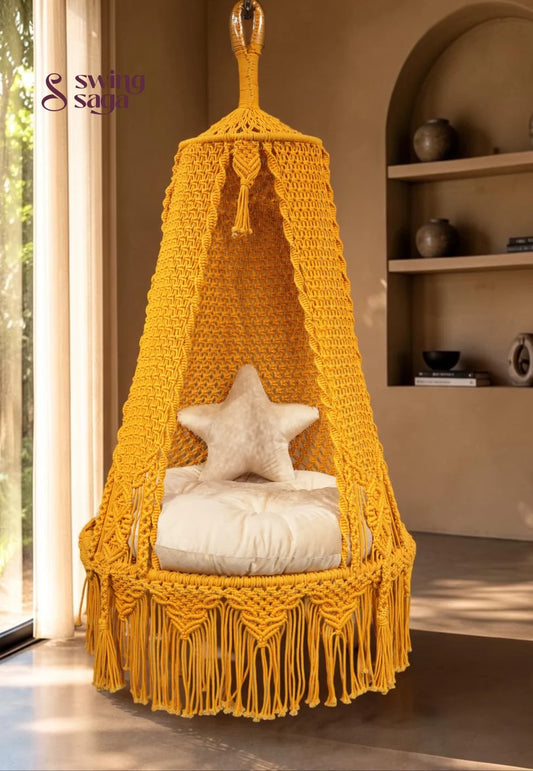 Yellow Bingsu macrame hanging macrame swing - 35 Inches / Mustard Yellow