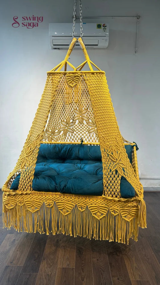 Yellow macrame sofa swing - Swing Saga