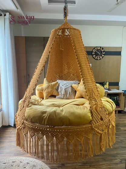 Yellow Macrame Bed Swing - Swing Saga