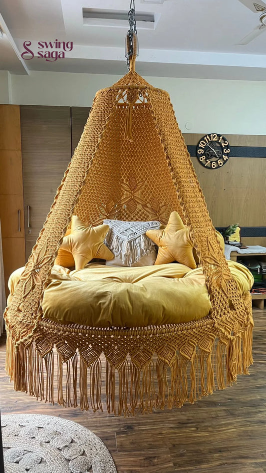 Yellow Macrame Bed Swing - Swing Saga