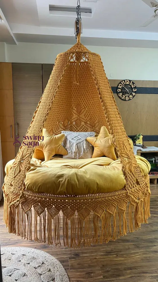 Yellow Macrame Bed Swing - Swing Saga
