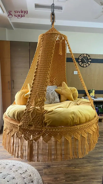 Yellow Macrame Bed Swing - Swing Saga
