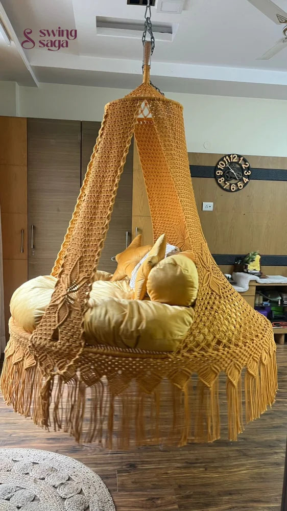 Yellow Macrame Bed Swing - Swing Saga