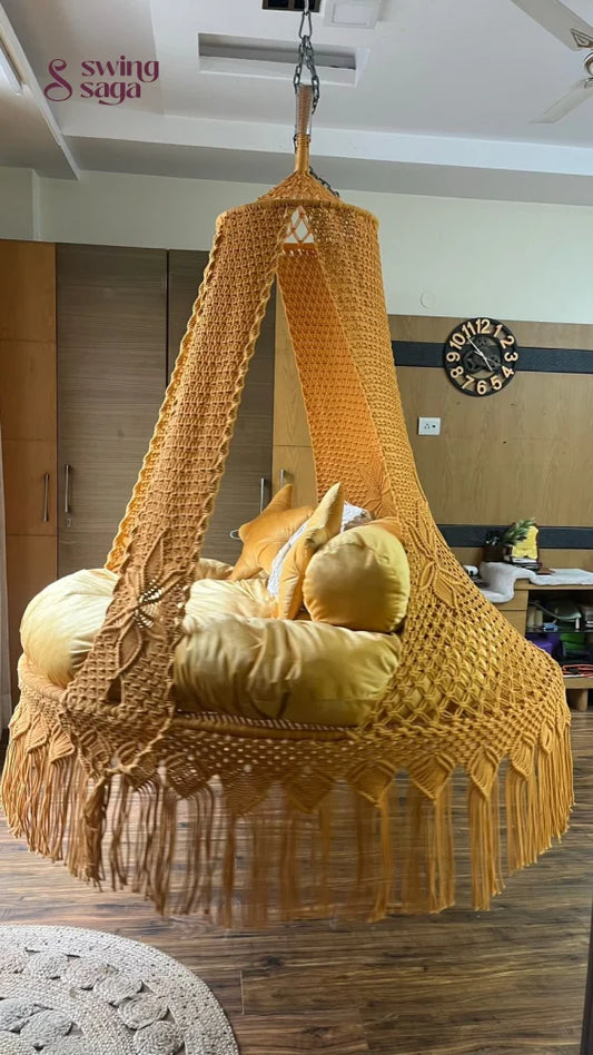 Yellow Macrame Bed Swing - Swing Saga