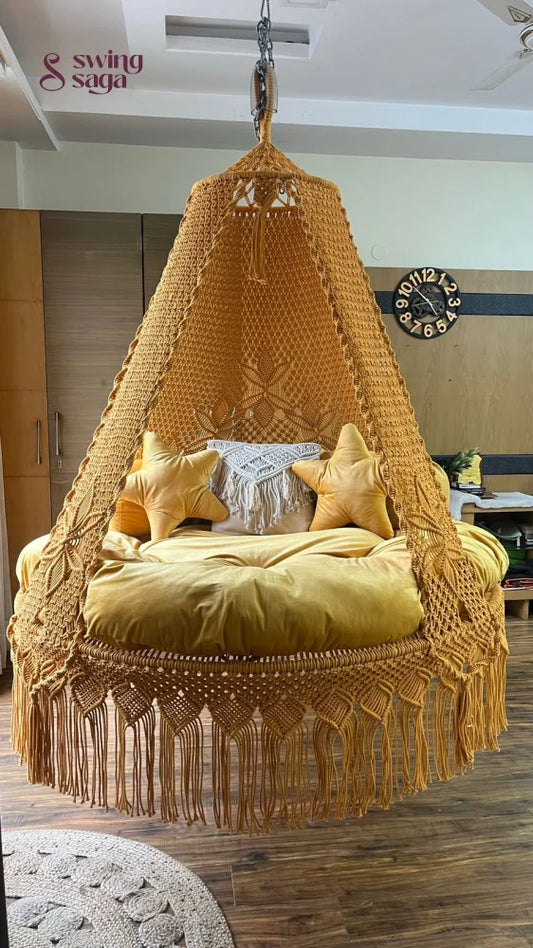 Yellow Macrame Bed Swing - Swing Saga