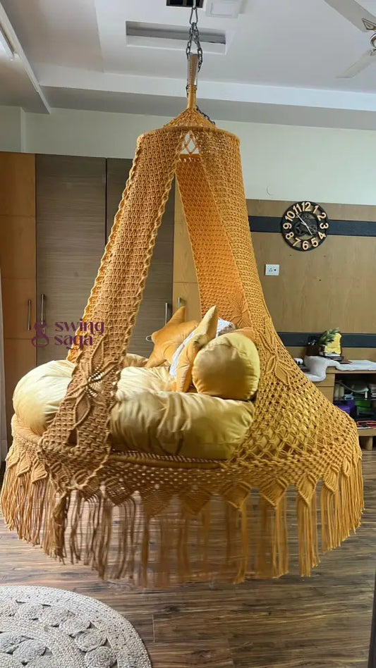 Yellow Macrame Bed Swing - Swing Saga