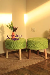 Zesty Green Macrame Ottoman - Set Of 2