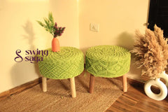 Zesty Green Macrame Ottoman - Set Of 2
