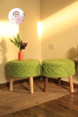 Zesty Green Macrame Ottoman - Set Of 2